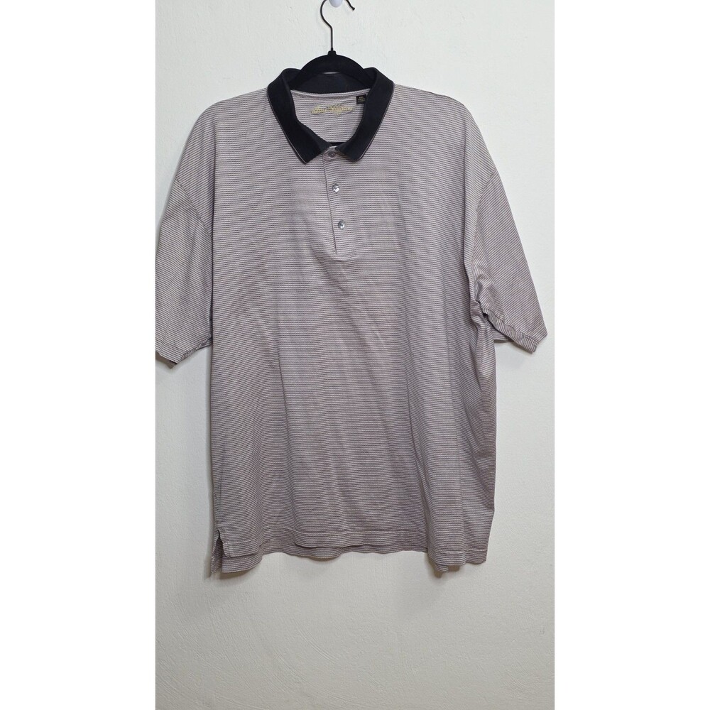 Vintage Ben Hogan Men's XXL Polo Shirt Striped Tan Gray Short Sleeve Golf Casual